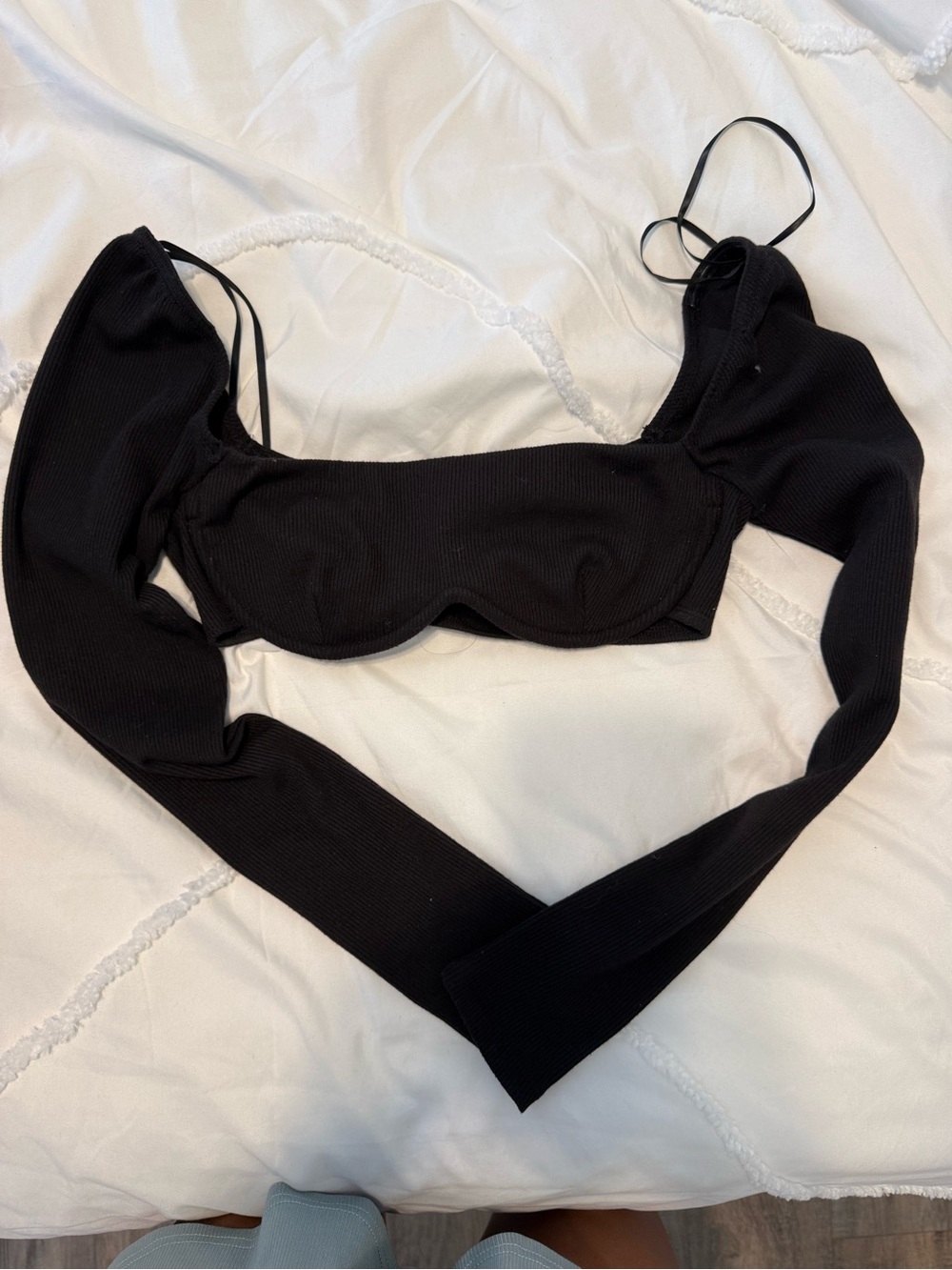 Black Ribbed Long Sleeve Crop Top